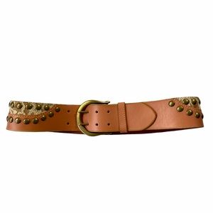 Lines Pelle Leather and Lace Belt Brass Stud